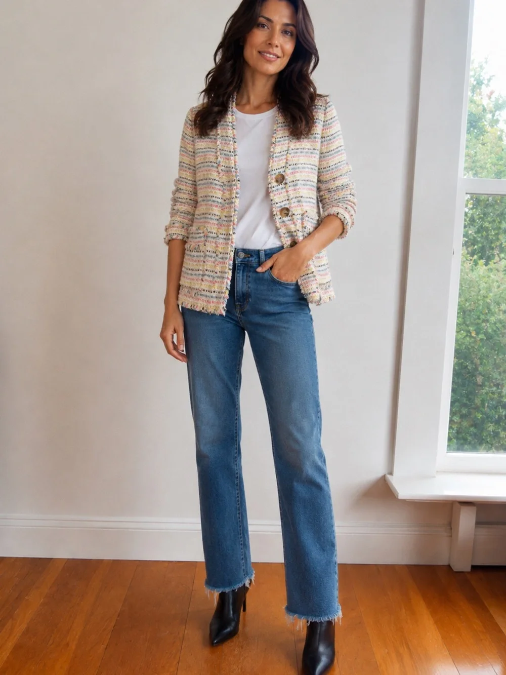 Ann Taylor Pastel Striped Tweed Jacket / Skirt included